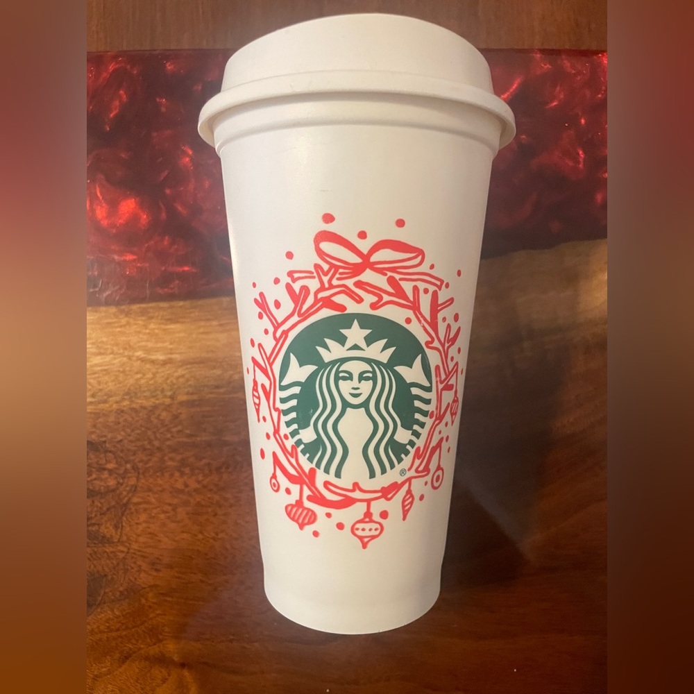 Starbucks ANTLER WREATH 2012 Holiday Reusable Plastic Coffee Cup 16 oz